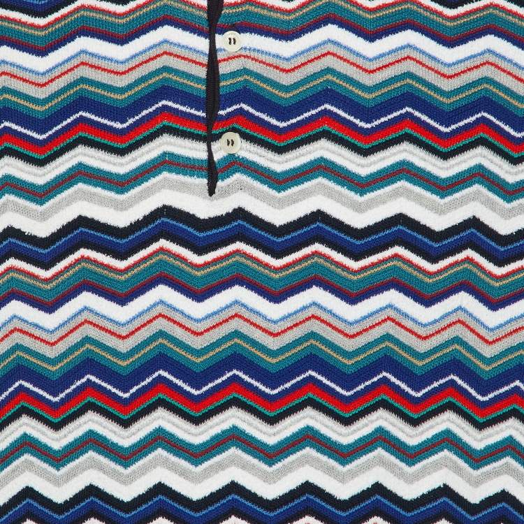 Pre Owned Missoni Multicolor Chevron Knit Polo T-Shirt L