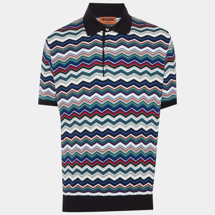 Pre Owned Missoni Multicolor Chevron Knit Polo T-Shirt L