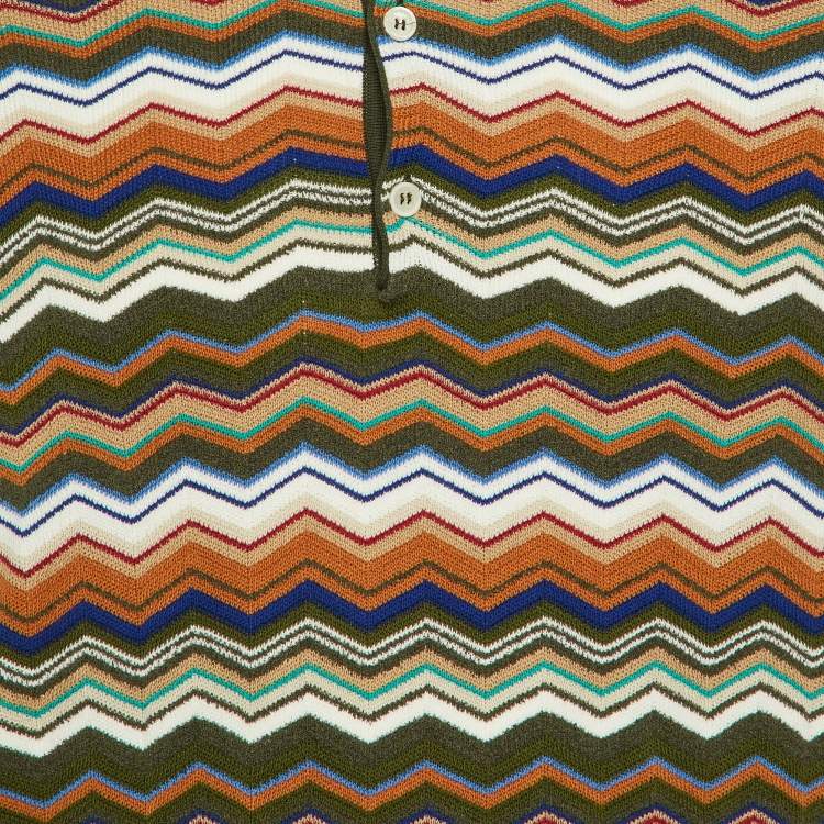 مملوكة مسبقًا Missoni Olive Green Chevron Knit Polo T-Shirt L
