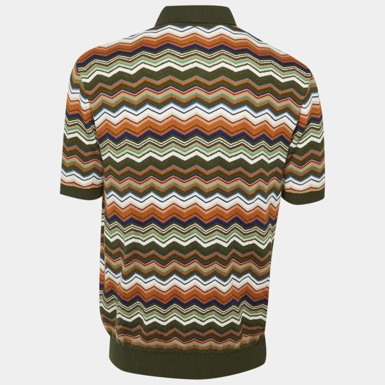 مملوكة مسبقًا Missoni Olive Green Chevron Knit Polo T-Shirt L