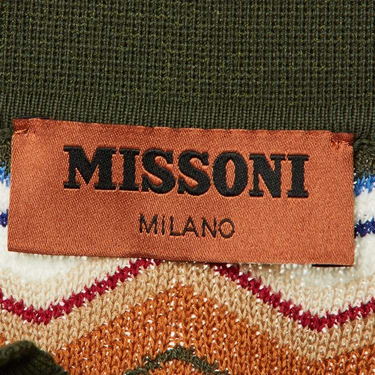 مملوكة مسبقًا Missoni Olive Green Chevron Knit Polo T-Shirt L