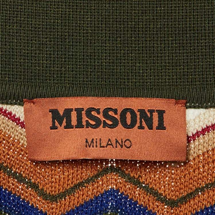 Pre Owned Missoni Olive Green Chevron Knit Polo T-Shirt M