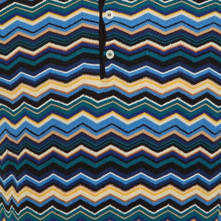 Pre Owned Missoni Black Chevron Knit Polo T-Shirt M
