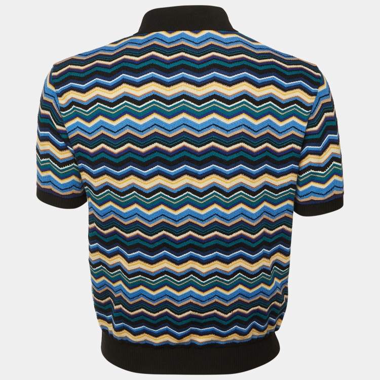 Pre Owned Missoni Black Chevron Knit Polo T-Shirt M