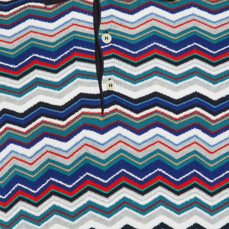 Pre Owned Missoni Multicolor Chevron Knit Polo T-Shirt M