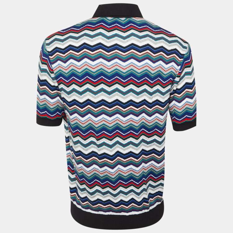 Pre Owned Missoni Multicolor Chevron Knit Polo T-Shirt M