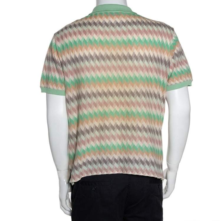 Pre Owned Misson Pastel Chevron Pointelle Knit Polo T-Shirt XXL