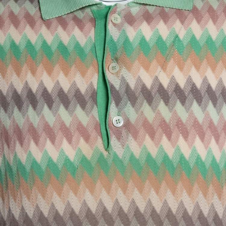 Pre Owned Misson Pastel Chevron Pointelle Knit Polo T-Shirt XXL
