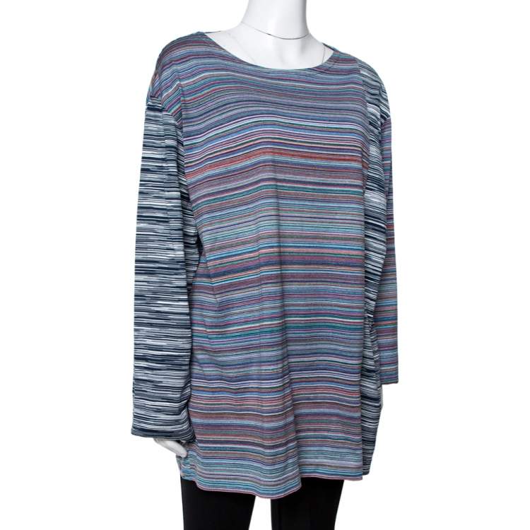 Pre Owned Missoni Multicolor Space Dyed Cotton Paneled Long Sleeve T-Shirt XL