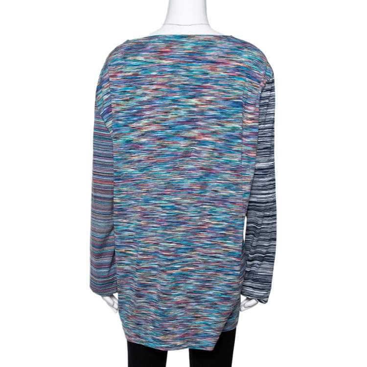 Pre Owned Missoni Multicolor Space Dyed Cotton Paneled Long Sleeve T-Shirt XL