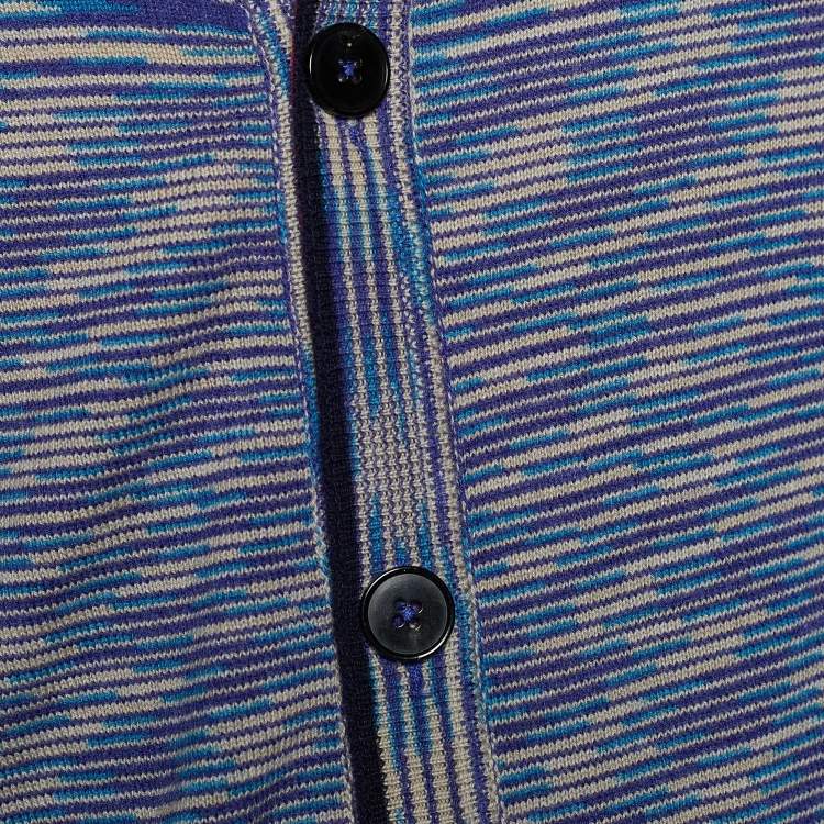 Pre Owned Missoni Blue Striped Cashmere Knit Button Front Cardigan 3XL