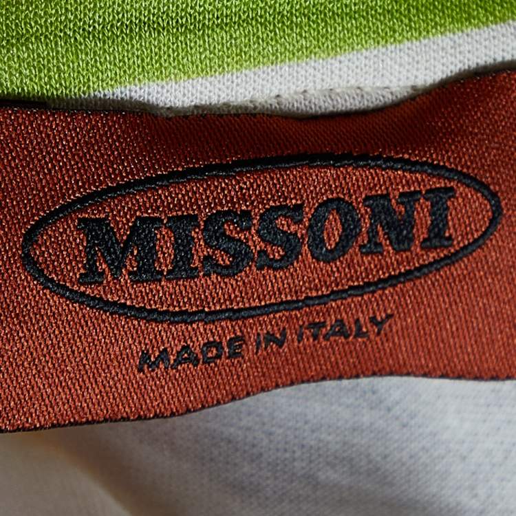 Pre Owned Missoni Cream Ribbon Print Cotton & Silk Fitted Polo T-Shirt XL