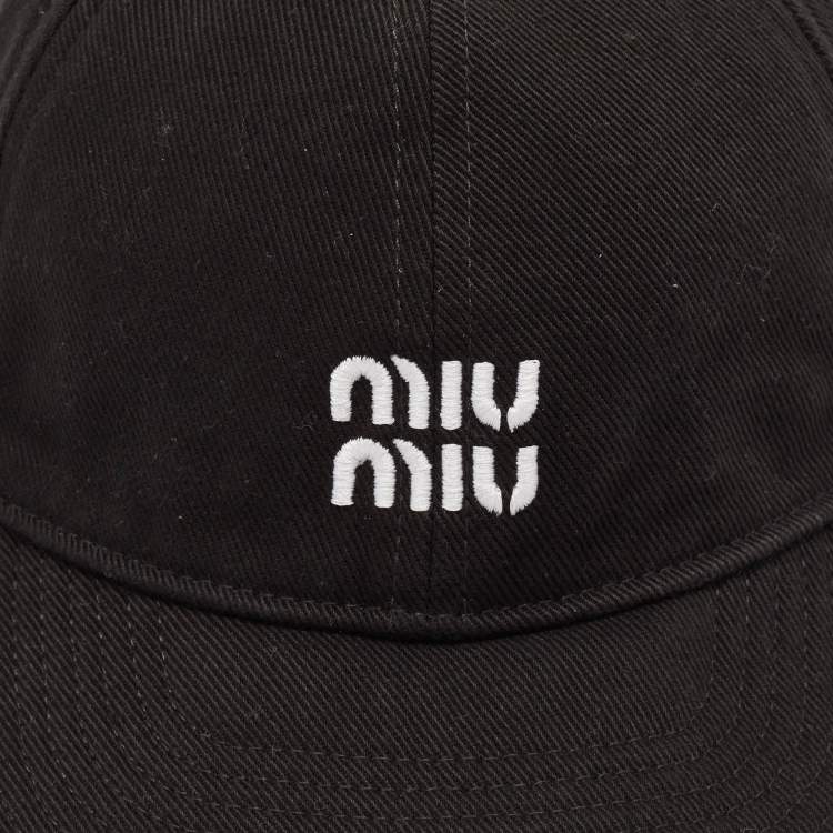 Pre Owned Miu Miu Black Logo Embroidered Denim Baseball Cap M