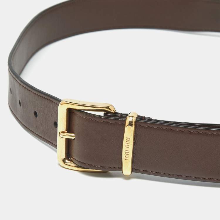 Pre Owned Miu Miu Brown Leather Buckle Belt 80CM
