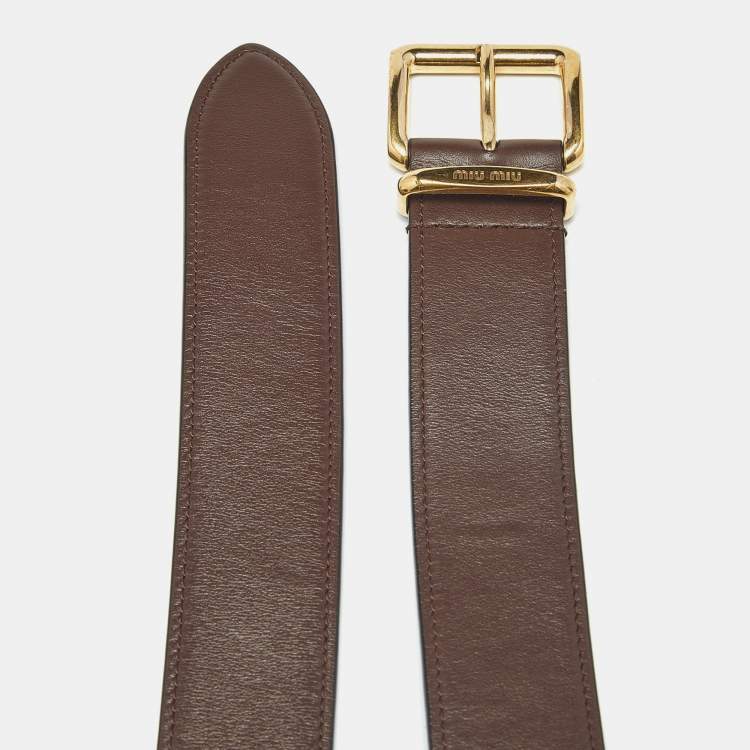 Pre Owned Miu Miu Brown Leather Buckle Belt 80CM