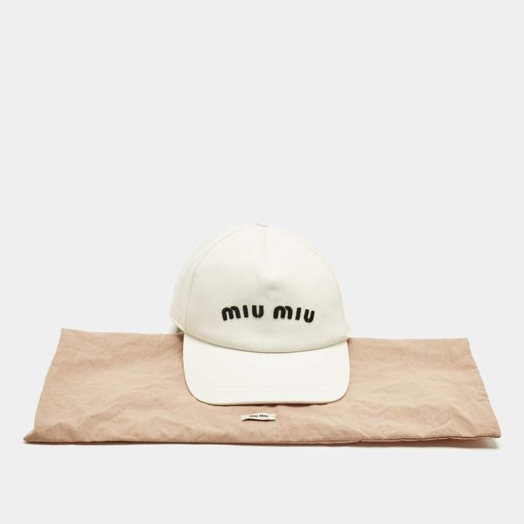 Pre Owned Miu Miu White Logo Embroidered Cotton Baseball Cap M