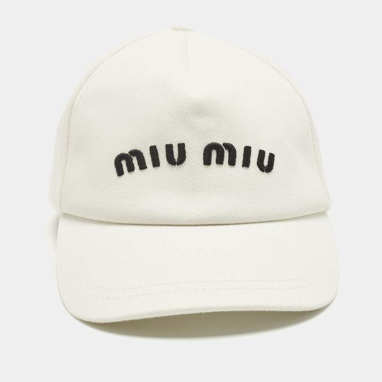 Pre Owned Miu Miu White Logo Embroidered Cotton Baseball Cap M