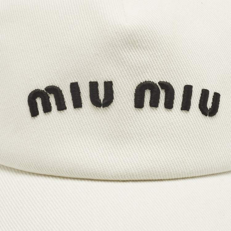 Pre Owned Miu Miu White Logo Embroidered Cotton Baseball Cap M