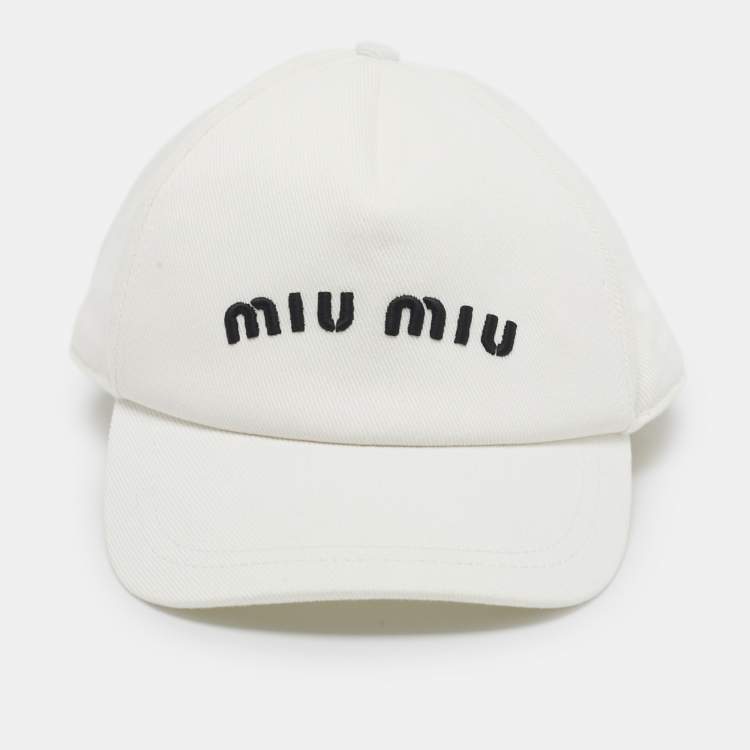 Pre Owned Miu Miu White Logo Embroidered Cotton Baseball Cap M