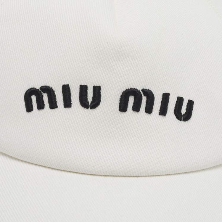 Pre Owned Miu Miu White Logo Embroidered Cotton Baseball Cap M