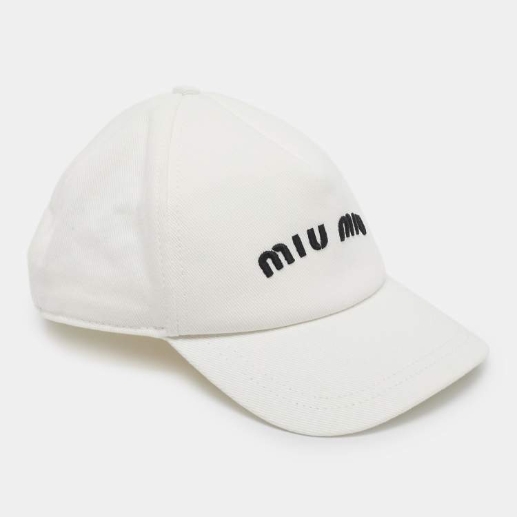 Pre Owned Miu Miu White Logo Embroidered Cotton Baseball Cap M