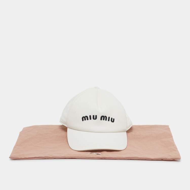 Pre Owned Miu Miu White Logo Embroidered Cotton Baseball Cap M