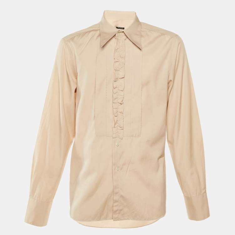 Pre Owned Miu Miu Beige Cotton Ruffle Detail Long Sleeve Shirt XXL 