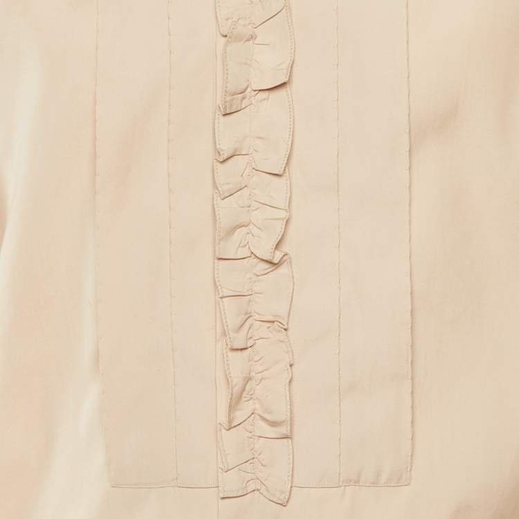 Pre Owned Miu Miu Beige Cotton Ruffle Detail Long Sleeve Shirt XXL 