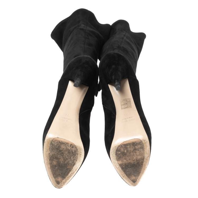 Pre Owned Miu Miu Black Suede Over The Knee Platform Boots Size 39