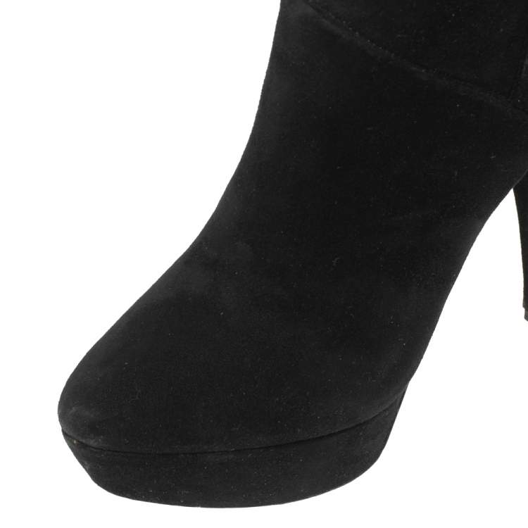Pre Owned Miu Miu Black Suede Over The Knee Platform Boots Size 39