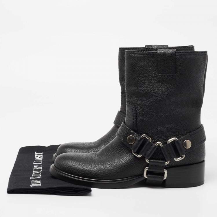 مملوكة مسبقًا Miu Miu Black Leather Harness Moto Boots Size 40