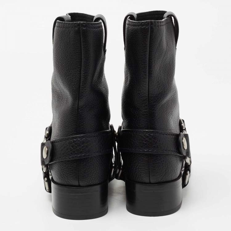 مملوكة مسبقًا Miu Miu Black Leather Harness Moto Boots Size 40
