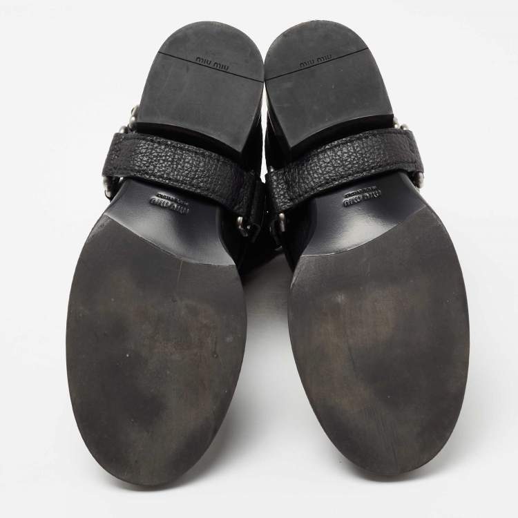 مملوكة مسبقًا Miu Miu Black Leather Harness Moto Boots Size 40