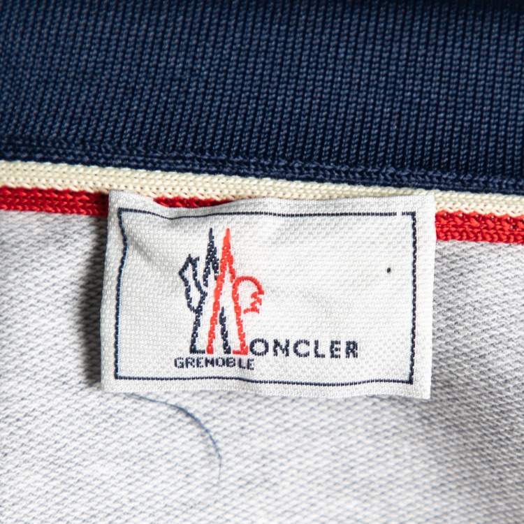 Pre Owned Moncler Grenoble Grey Cotton Logo Applique Zip Front Polo T-Shirt XXL