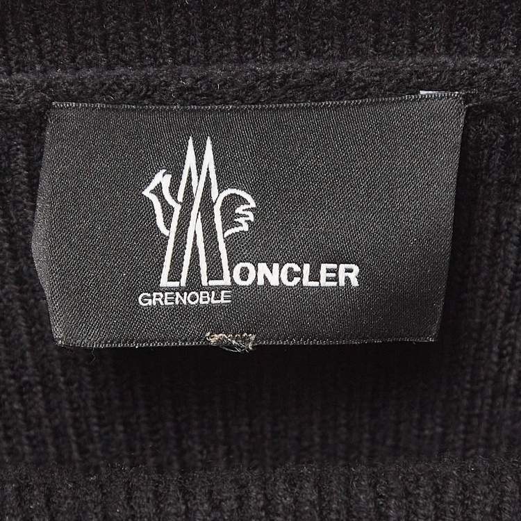 Pre Owned Moncler Grenoble Black Wool Blend Knit Paneled Turtleneck Sweater L