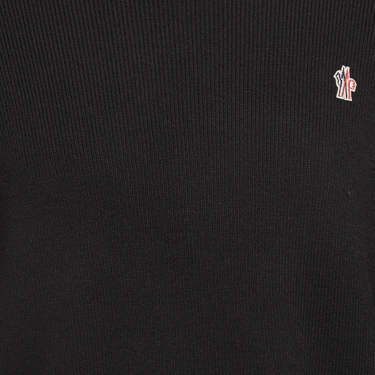 Pre Owned Moncler Grenoble Black Wool Blend Knit Paneled Turtleneck Sweater L