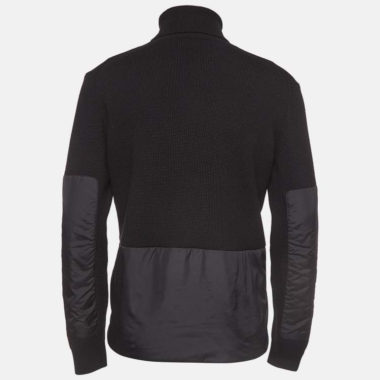 Pre Owned Moncler Grenoble Black Wool Blend Knit Paneled Turtleneck Sweater L