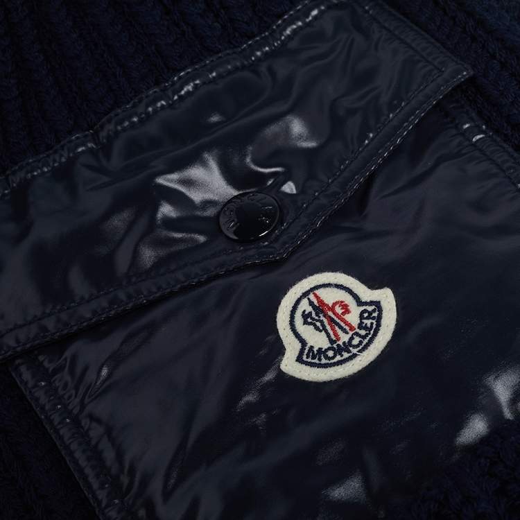 Pre Owned Moncler Navy Blue Ribbed Wool & Synthetic Pocket Patch Detail Beanie 