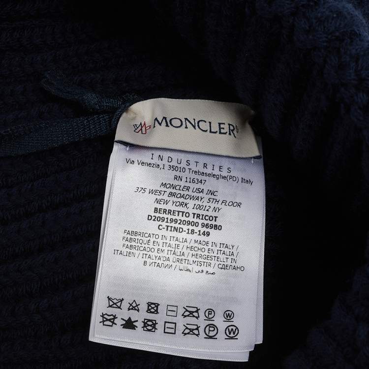 Pre Owned Moncler Navy Blue Ribbed Wool & Synthetic Pocket Patch Detail Beanie 