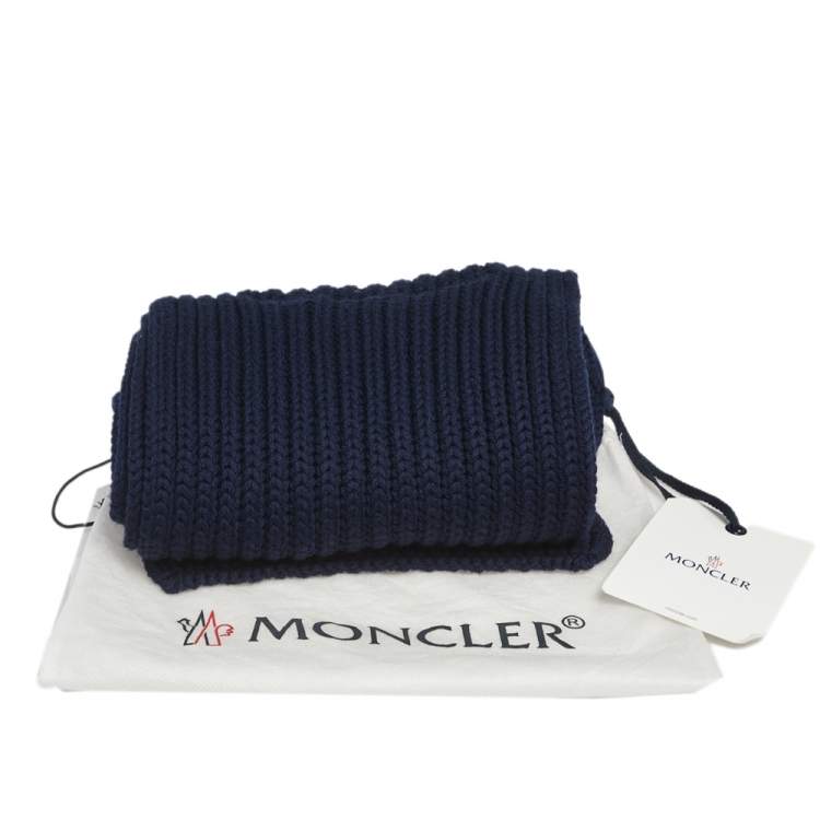 Pre Owned Moncler Navy Blue Ribbed Wool & Synthetic Pocket Patch Detail Muffler 
