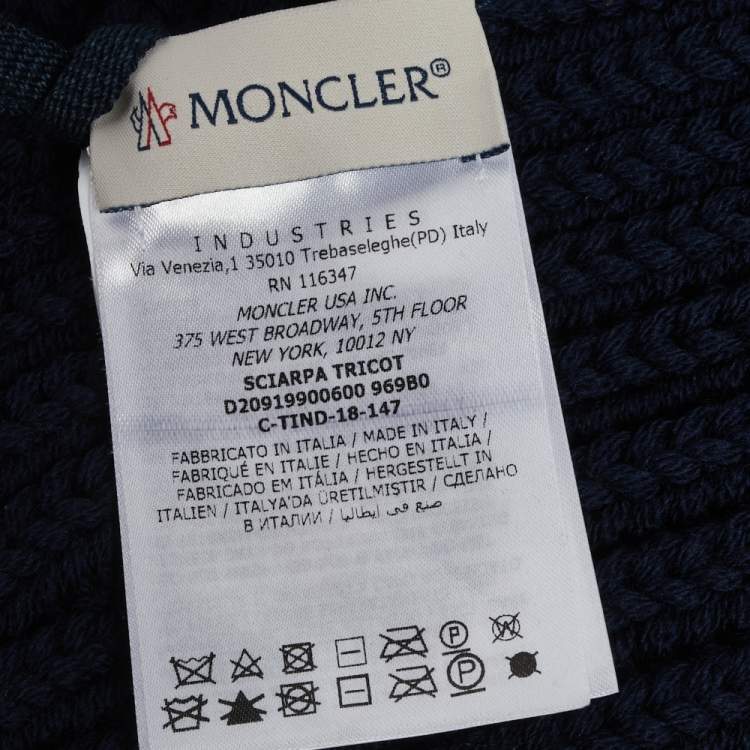 Pre Owned Moncler Navy Blue Ribbed Wool & Synthetic Pocket Patch Detail Muffler 