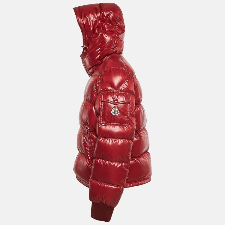 Pre Owned Moncler Red Nylon Detachable Hood Zip-Up Maljasset Down Jacket XL