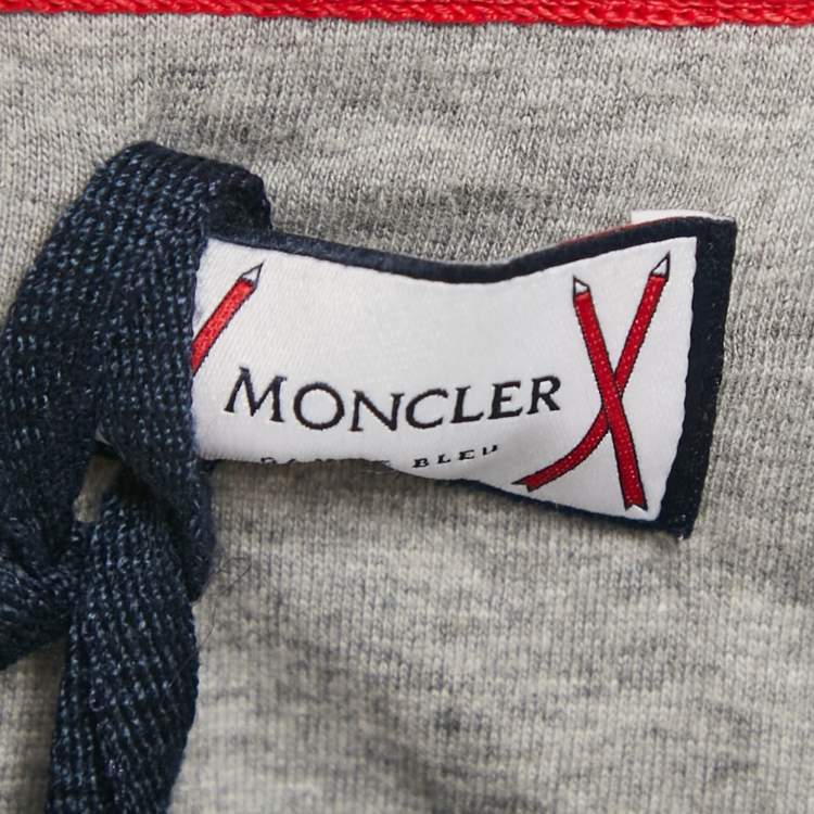Pre Owned Moncler Grey Cotton Logo Applique Crew Neck L