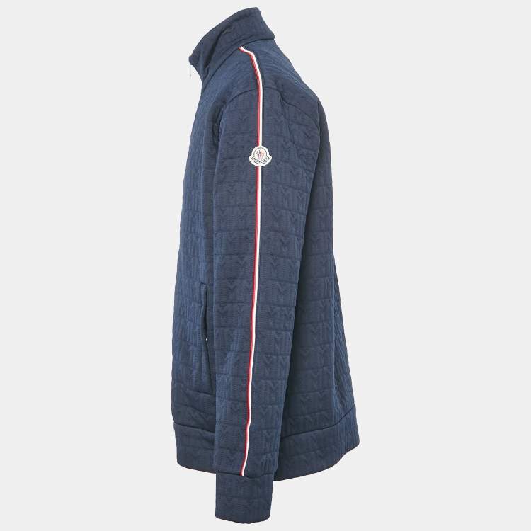 Pre Owned Moncler Navy Blue Monogram Quilted Zip-Up Jacket XL