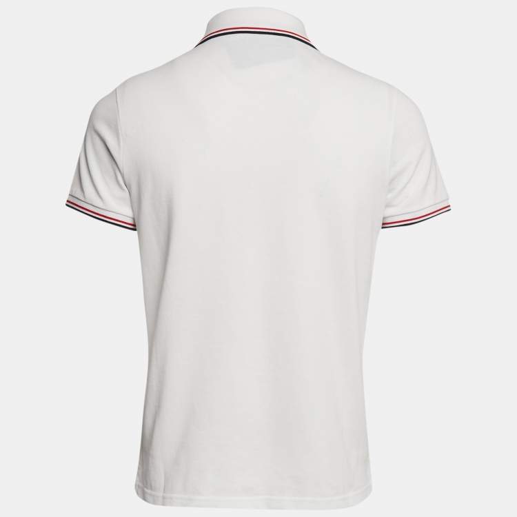 Pre Owned Moncler White Cotton Pique Short Sleeve Polo T-Shirt M