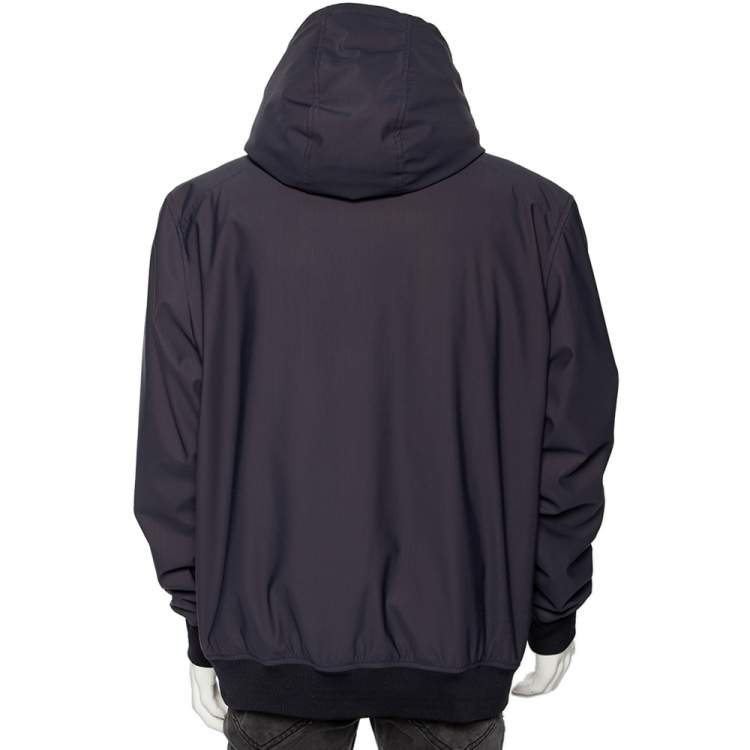 Pre Owned Moncler Dark Blue Down Synthetic Derva Hooded Zip Front Jacket XXL