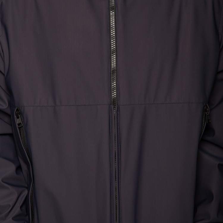 Pre Owned Moncler Dark Blue Down Synthetic Derva Hooded Zip Front Jacket XXL