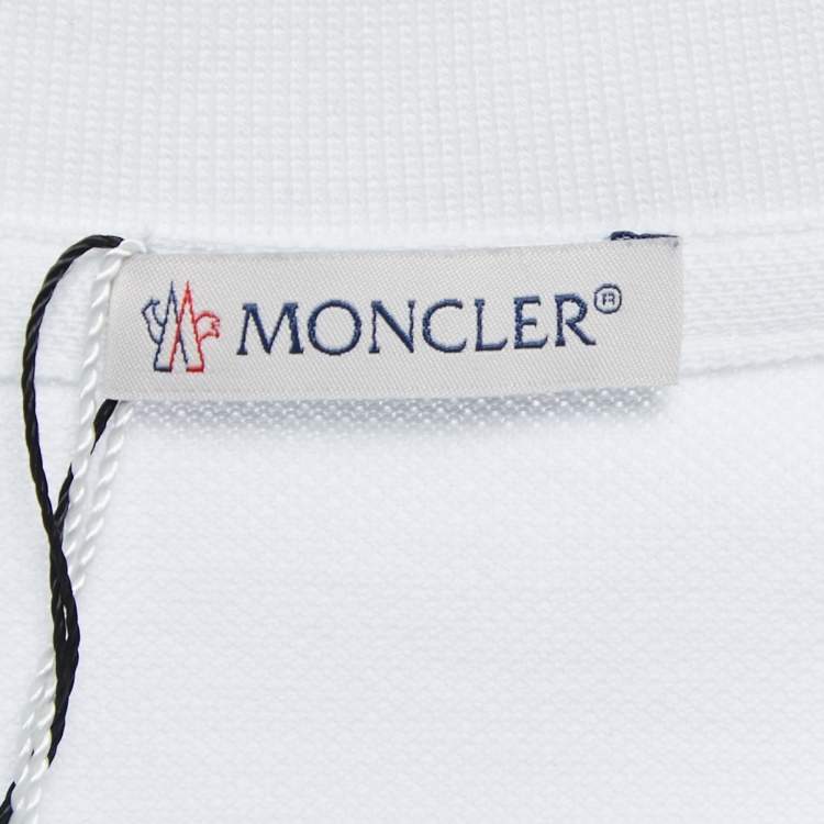Pre Owned Moncler White Cotton Pique Logo Embroidered Polo T-Shirt S