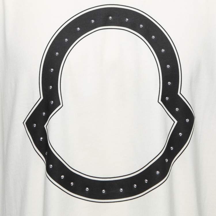 Pre Owned Moncler Cream Cotton Studded Logo Crew Neck T-Shirt XL