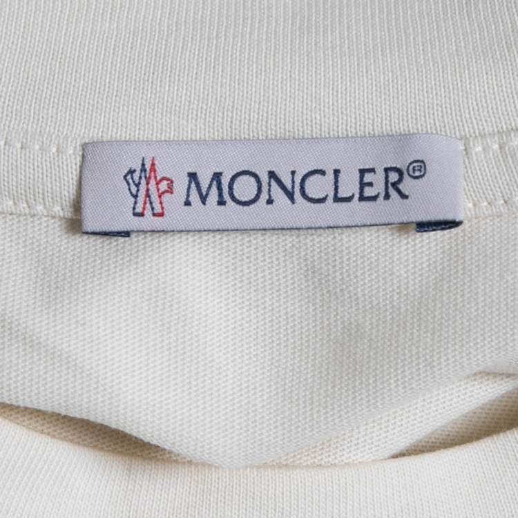 Pre Owned Moncler Cream Cotton Studded Logo Crew Neck T-Shirt XL